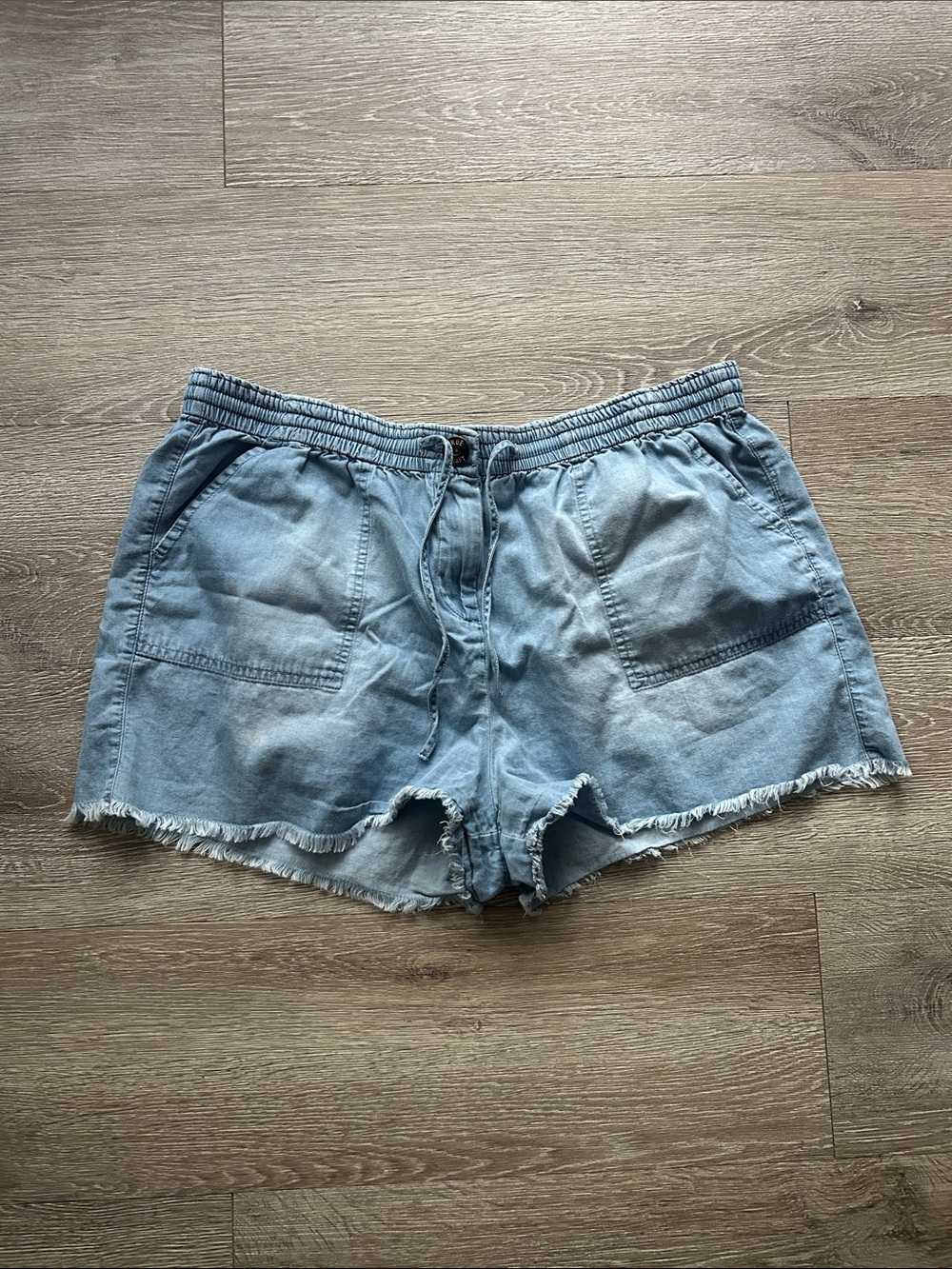 True Craft Light Blue Drawstring Shorts with Frayed Hem
